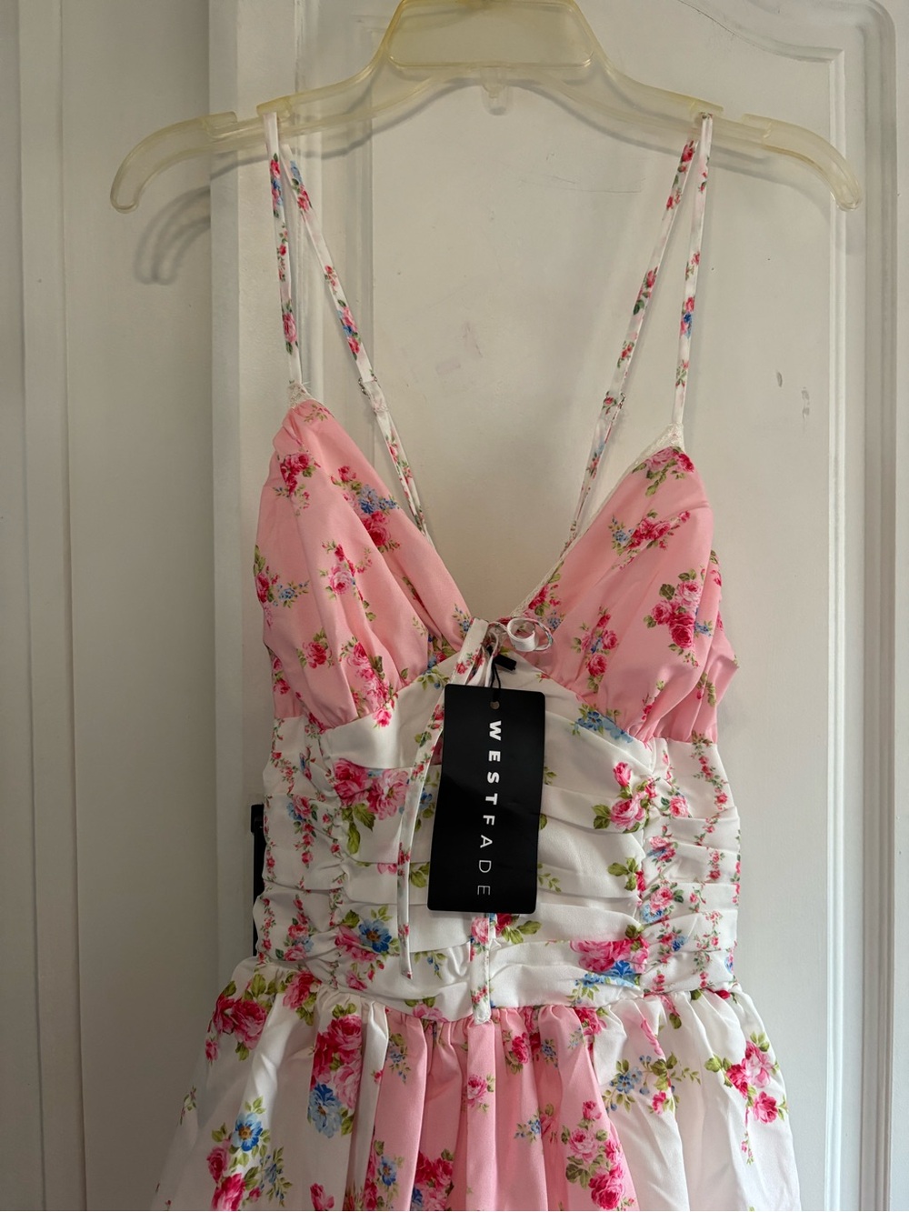 Pink Floral Maxi Dress with Spaghetti Straps